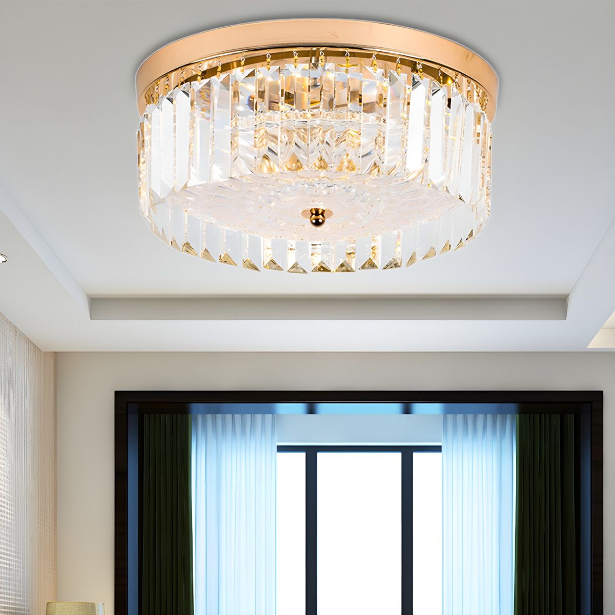 Modern Crystal Drum LED Flush Mount Ceiling Light | Lumriva