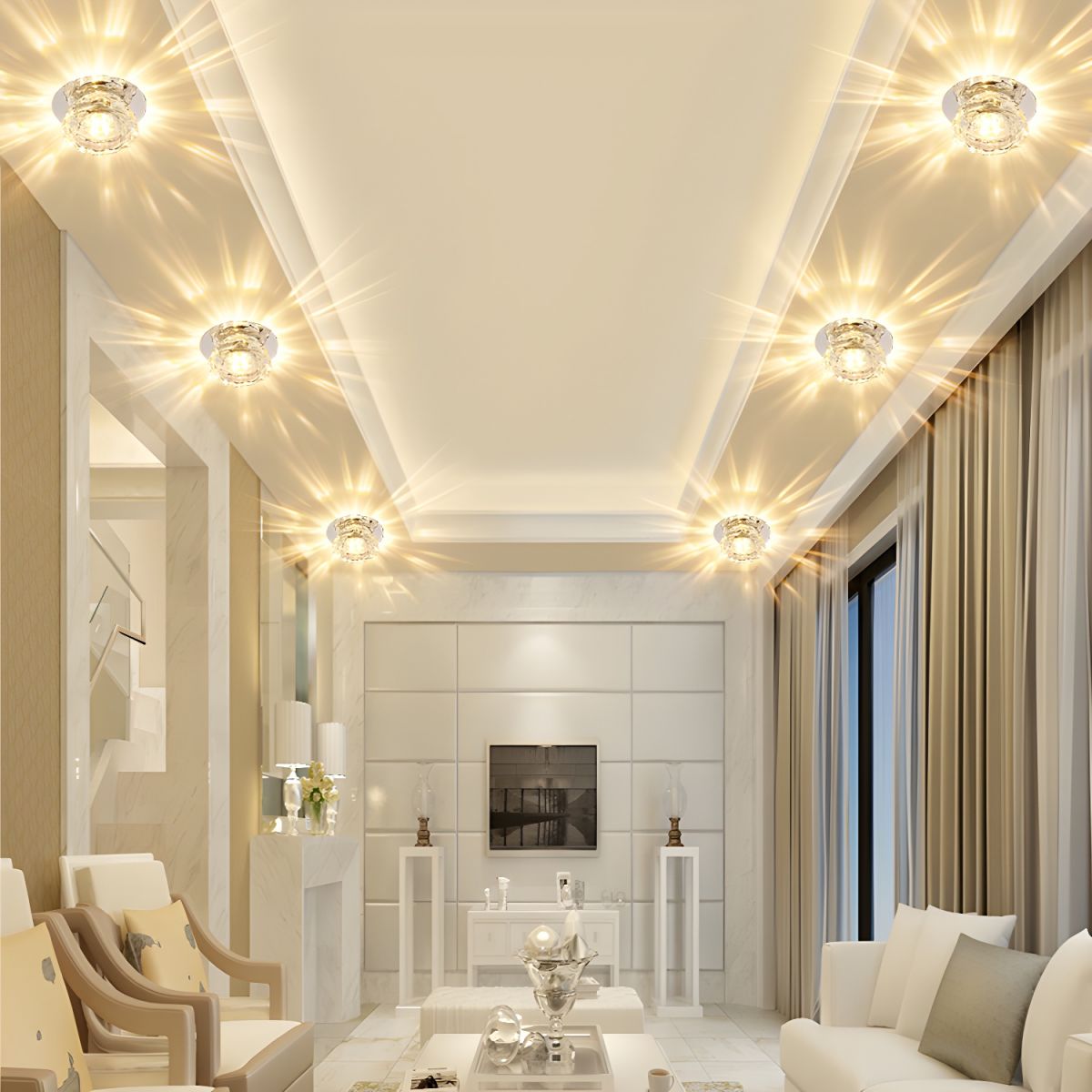 Modern Crystal Flush Mount Ceiling Light Fixture | Prismel