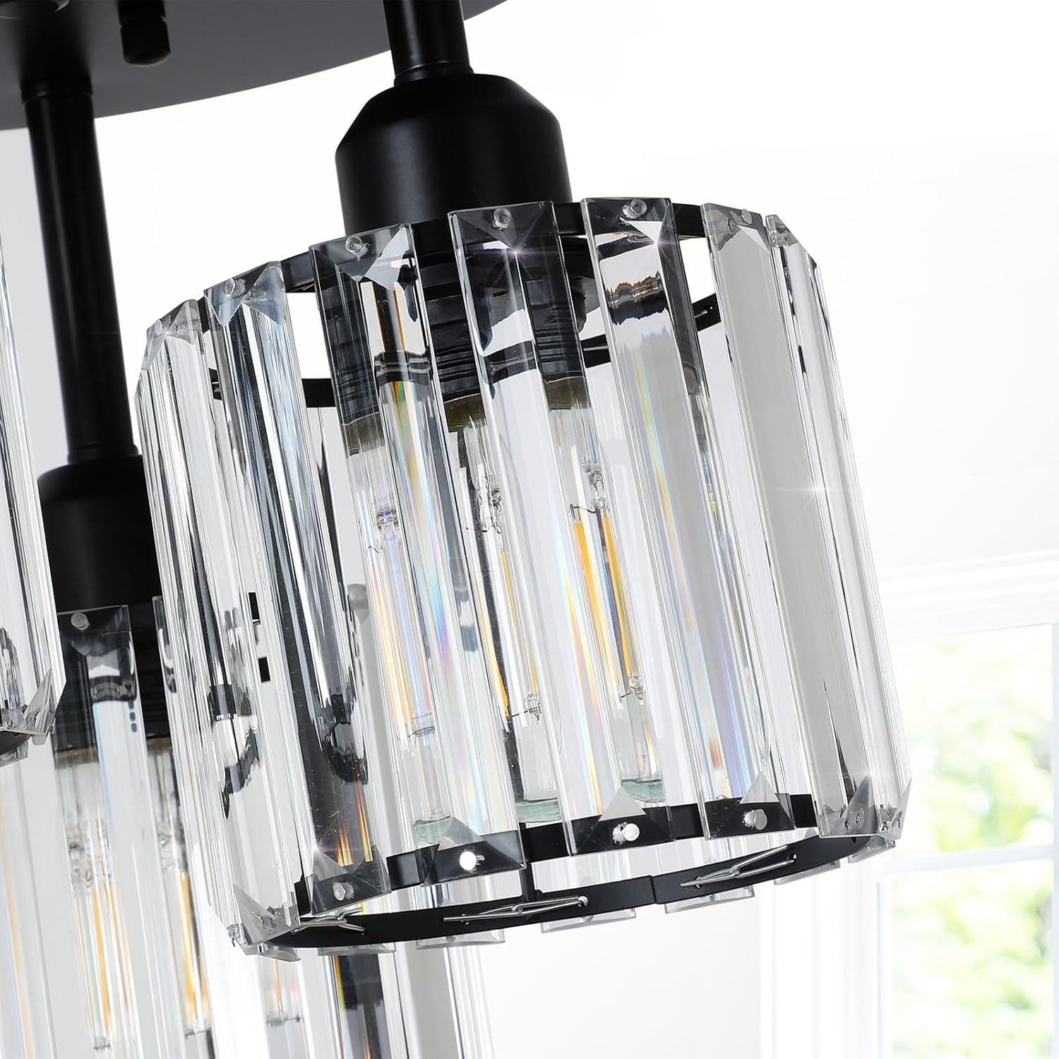 Modern Crystal Semi Flush Ceiling Light Fixture | Borvex