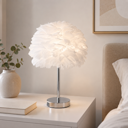 Modern Feather Shade Table Lamp for Bedside Use | Tervico