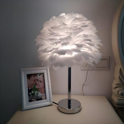 Modern Feather Shade Table Lamp for Bedside Use | Tervico