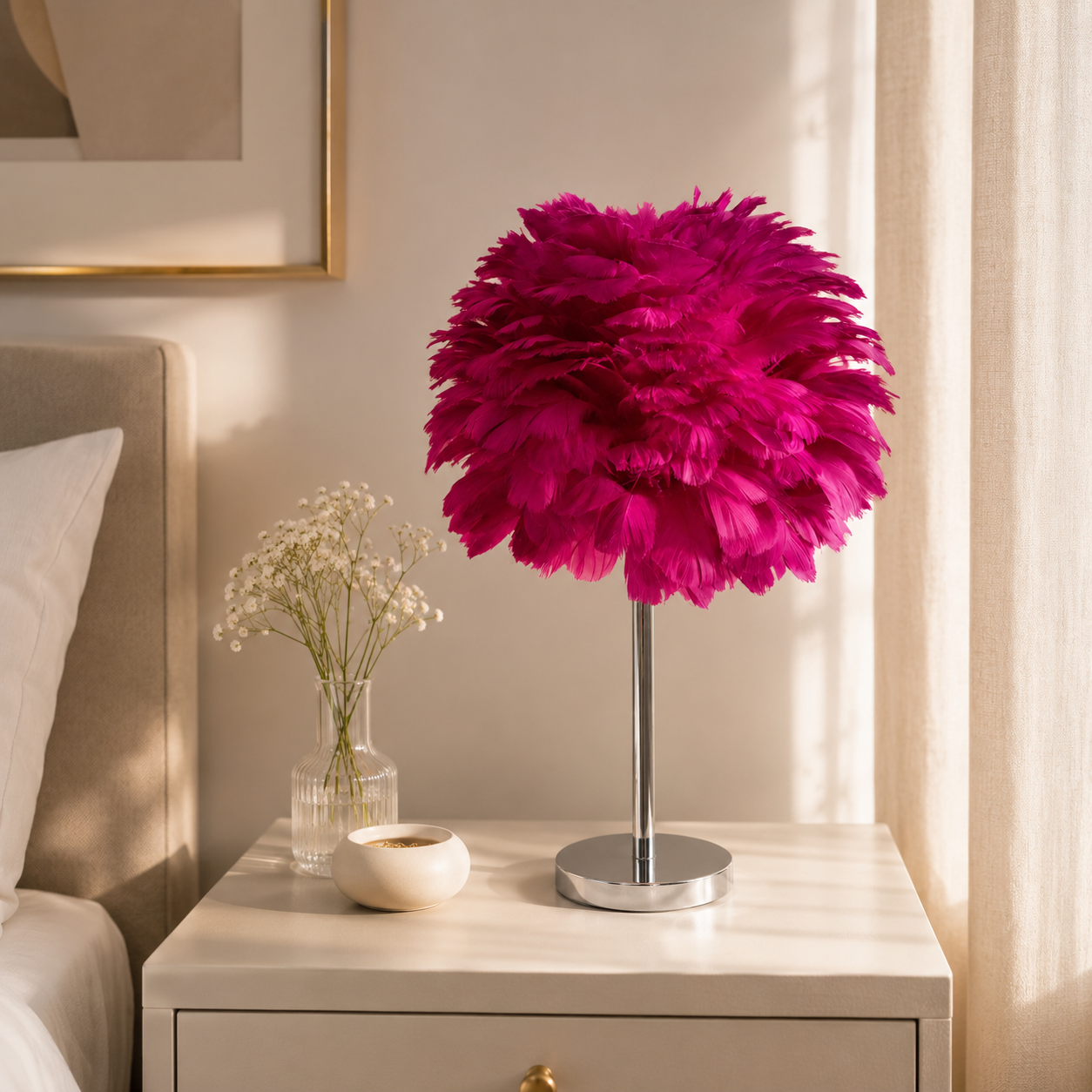 Modern Feather Shade Table Lamp for Bedside Use | Tervico