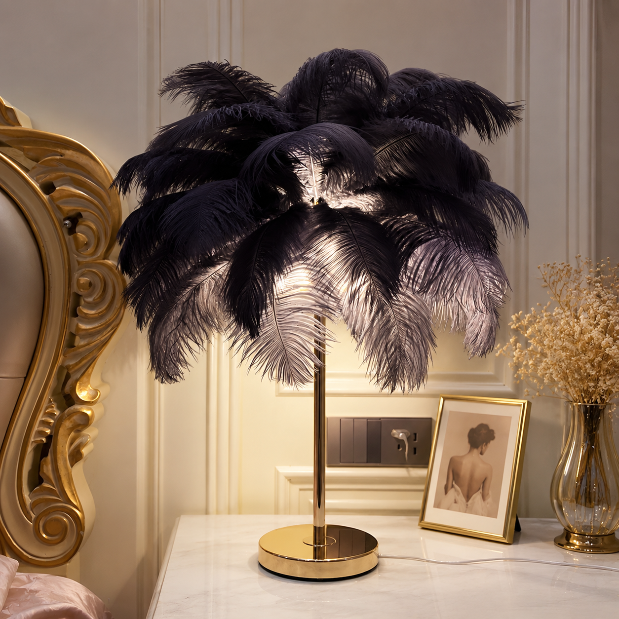 Modern Feather Shade Table Lamp with Five Light Sources | Zyqora