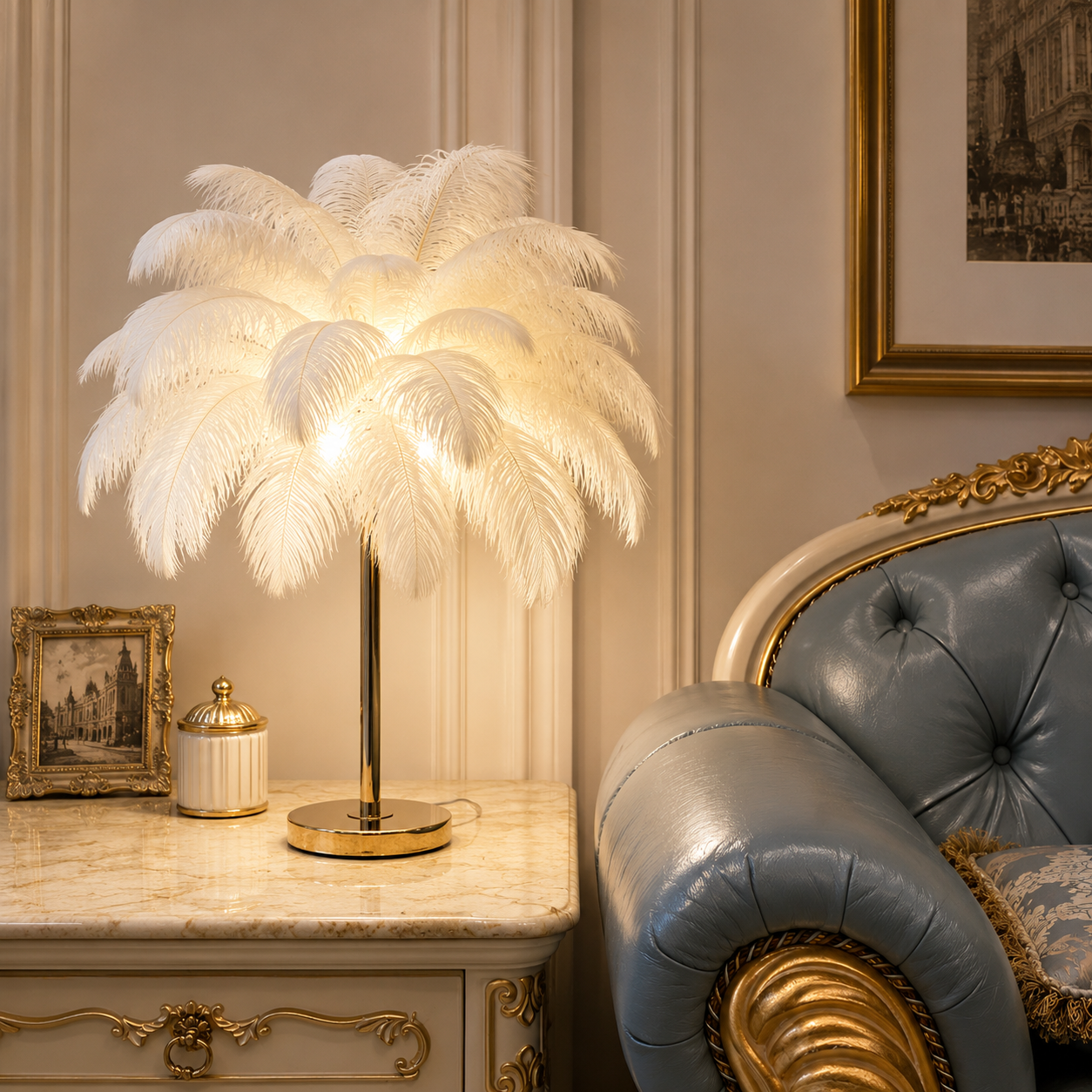Modern Feather Shade Table Lamp with Five Light Sources | Zyqora
