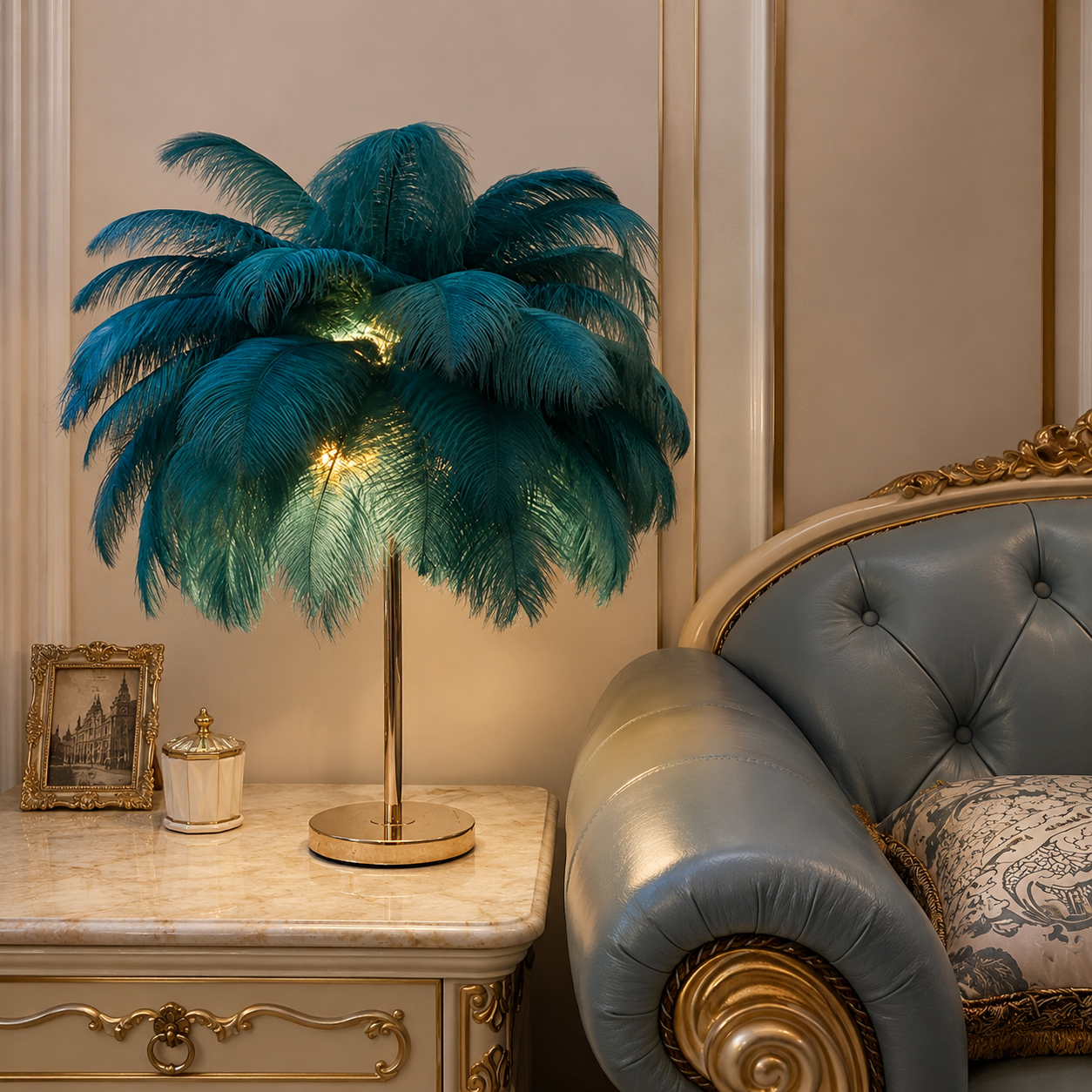 Modern Feather Shade Table Lamp with Five Light Sources | Zyqora