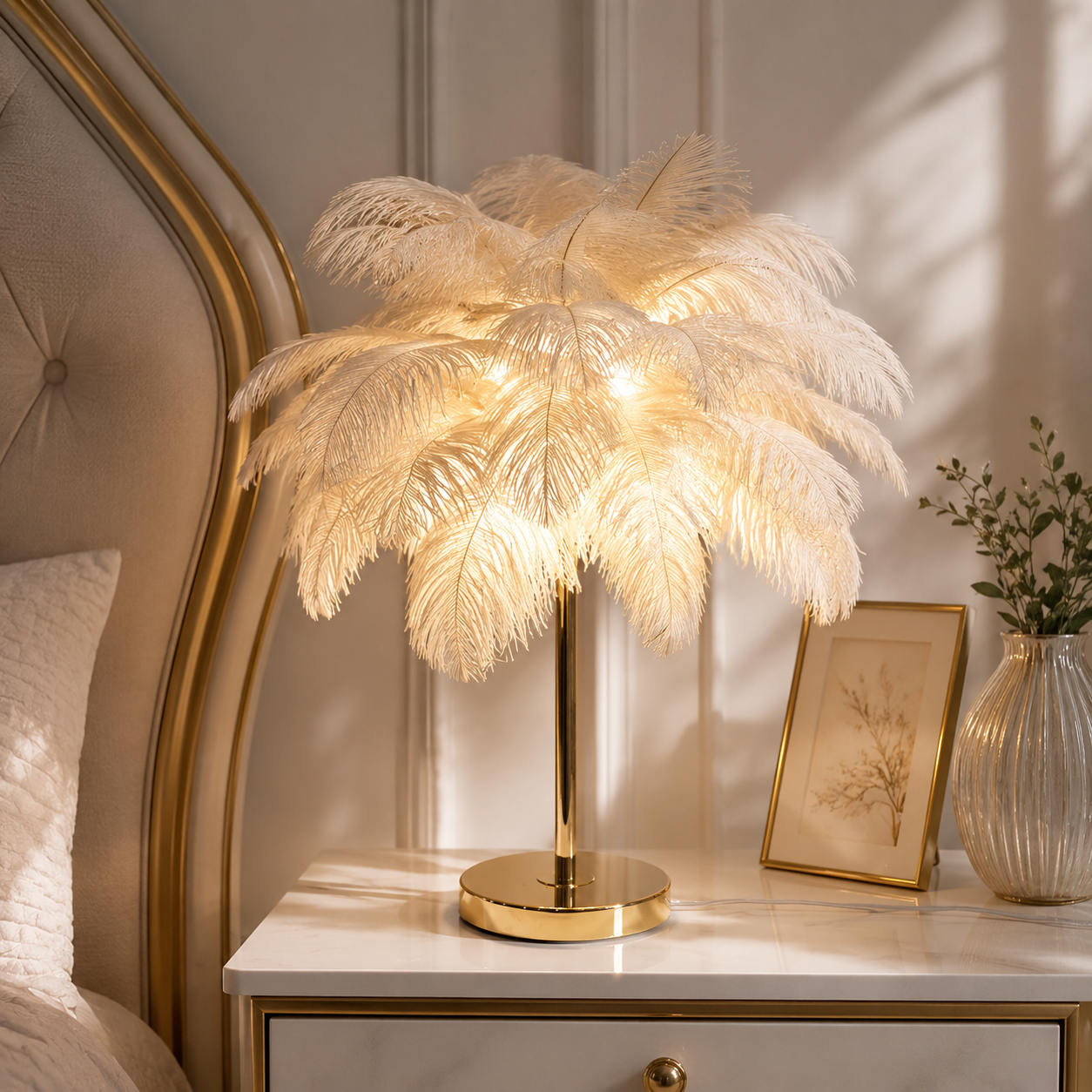 Modern Feather Shade Table Lamp with Five Light Sources | Zyqora