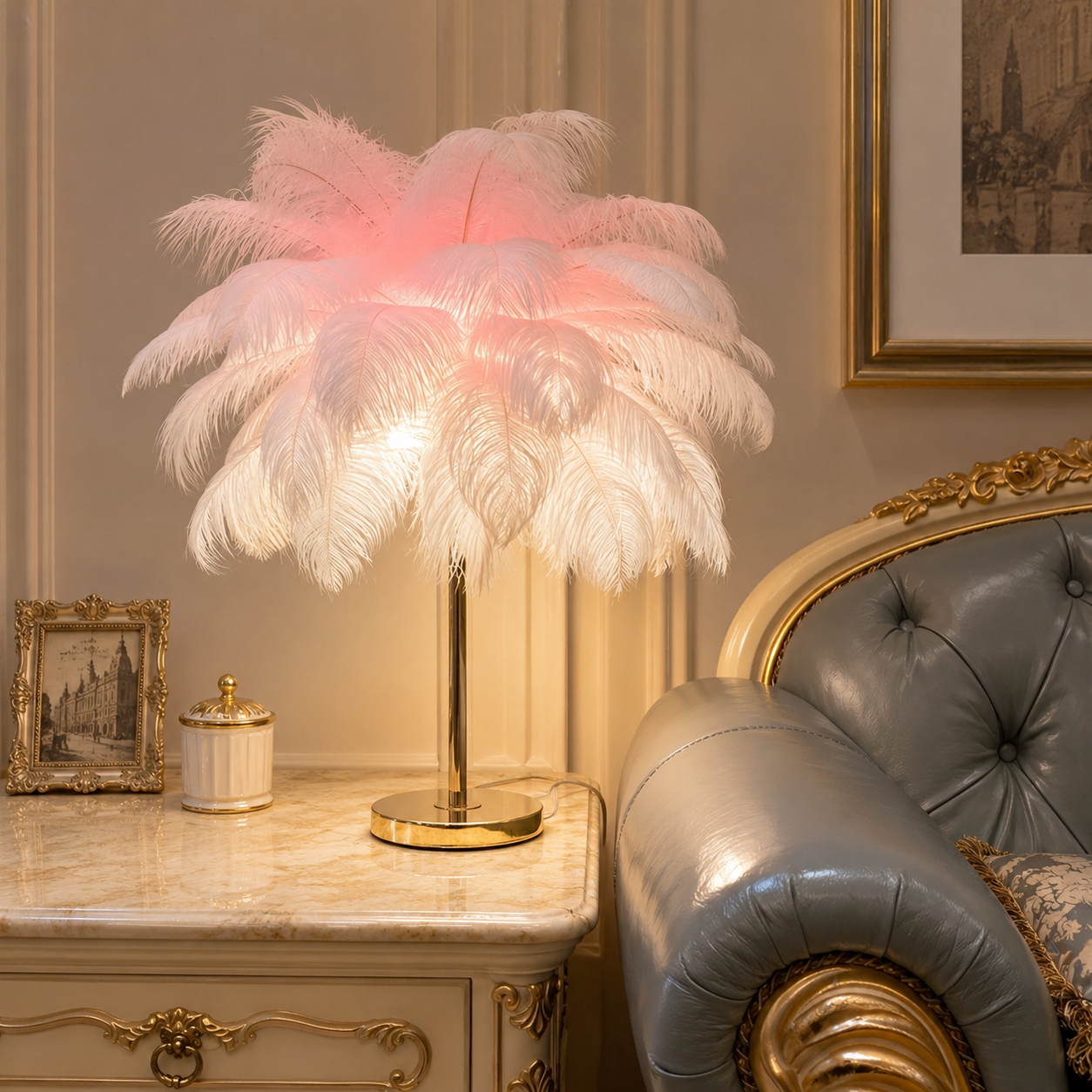Modern Feather Shade Table Lamp with Five Light Sources | Zyqora