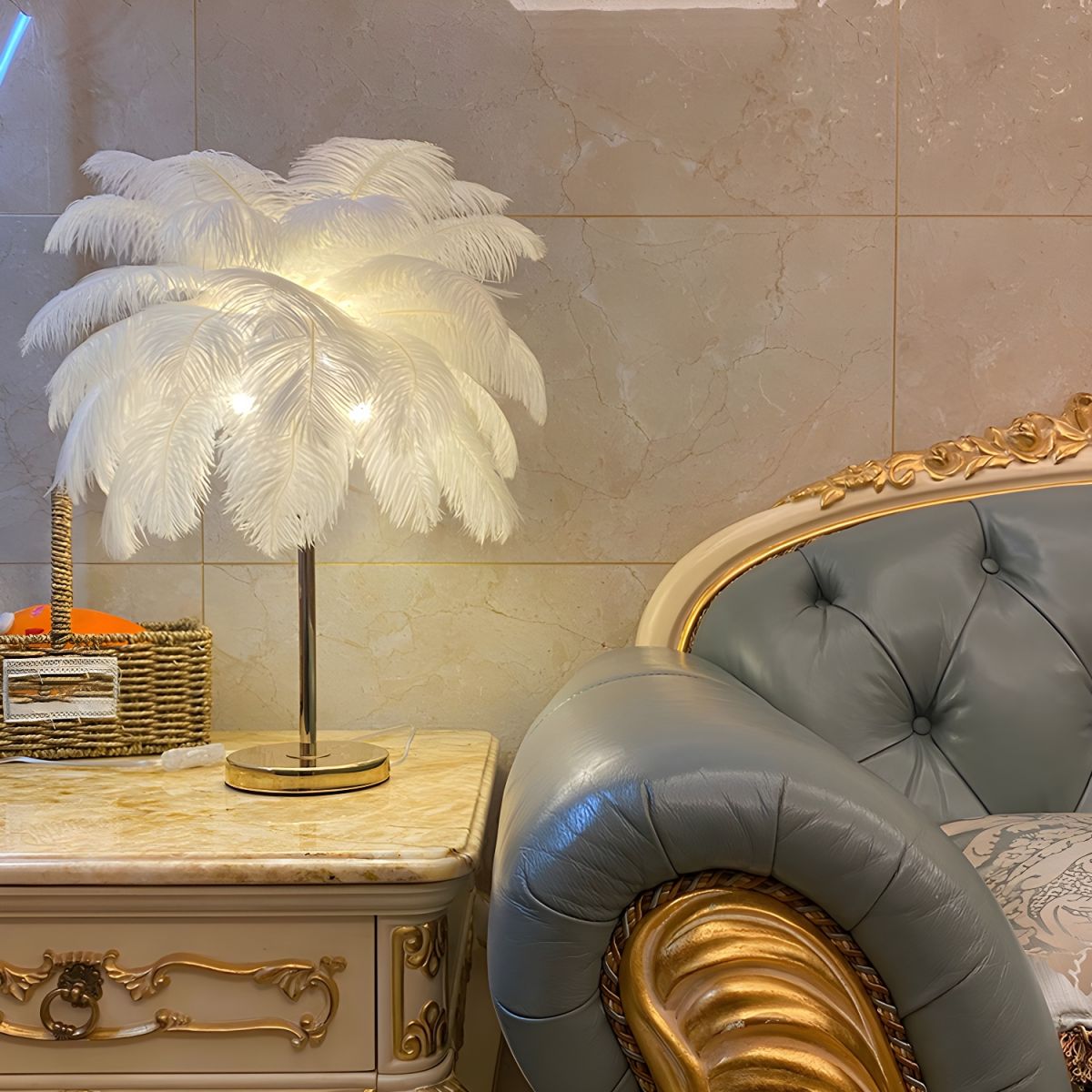 Modern Feather Shade Table Lamp with Five Light Sources | Zyqora