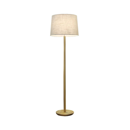 Modern Floor Lamp Wooden Base Fabric Drum Shade Lighting | Mervano
