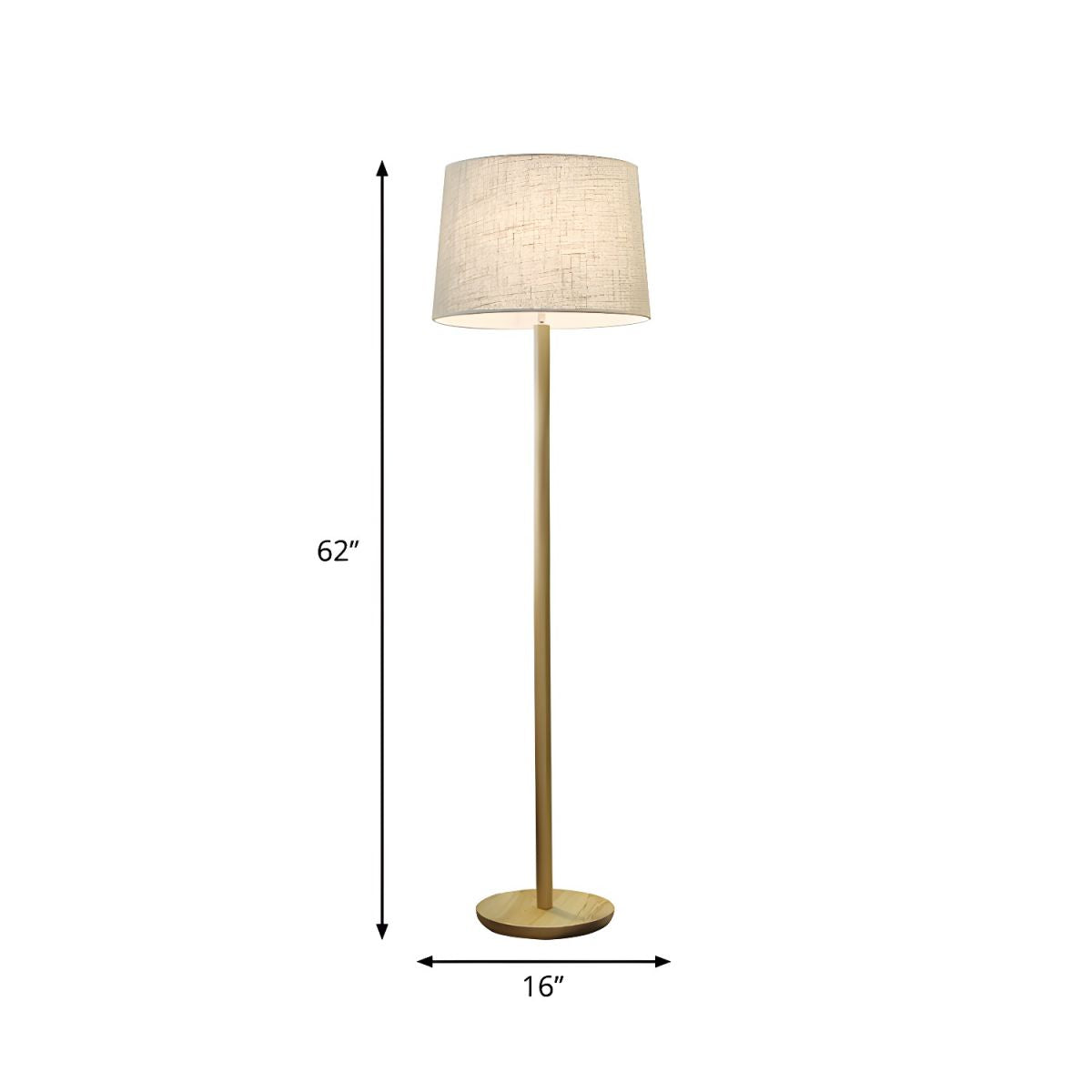 Modern Floor Lamp Wooden Base Fabric Drum Shade Lighting | Mervano