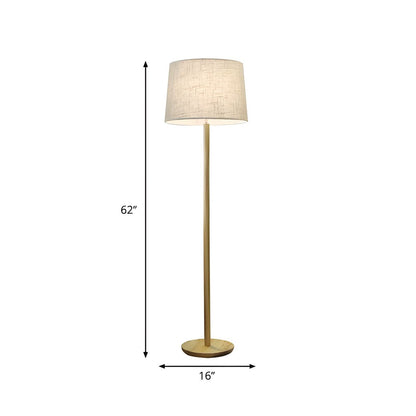 Modern Floor Lamp Wooden Base Fabric Drum Shade Lighting | Mervano