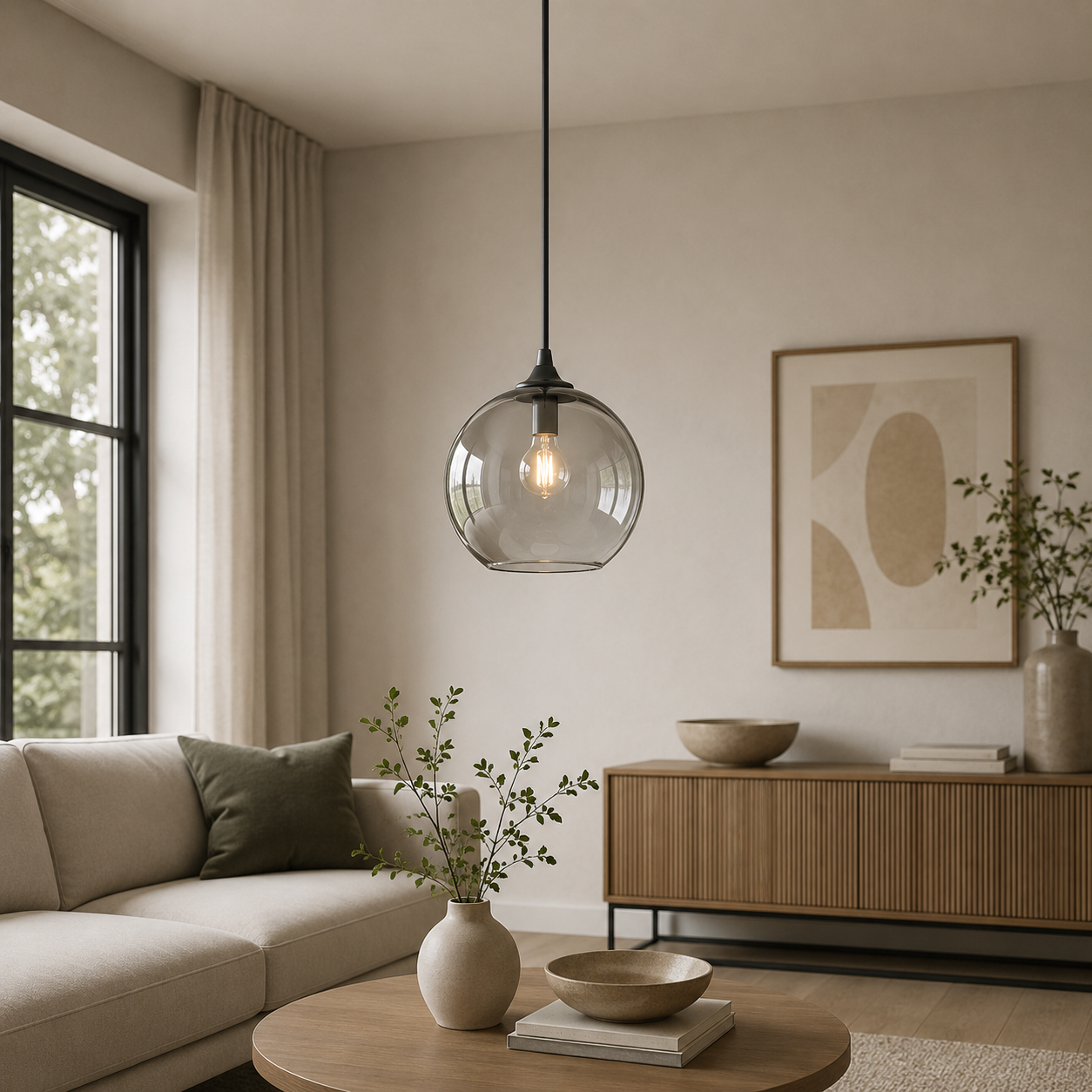 Modern Glass Globe Pendant Light with Adjustable Wire | Quoriel 