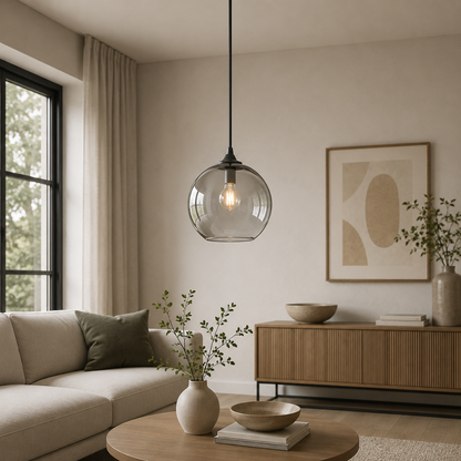 Modern Glass Globe Pendant Light with Adjustable Wire | Quoriel 