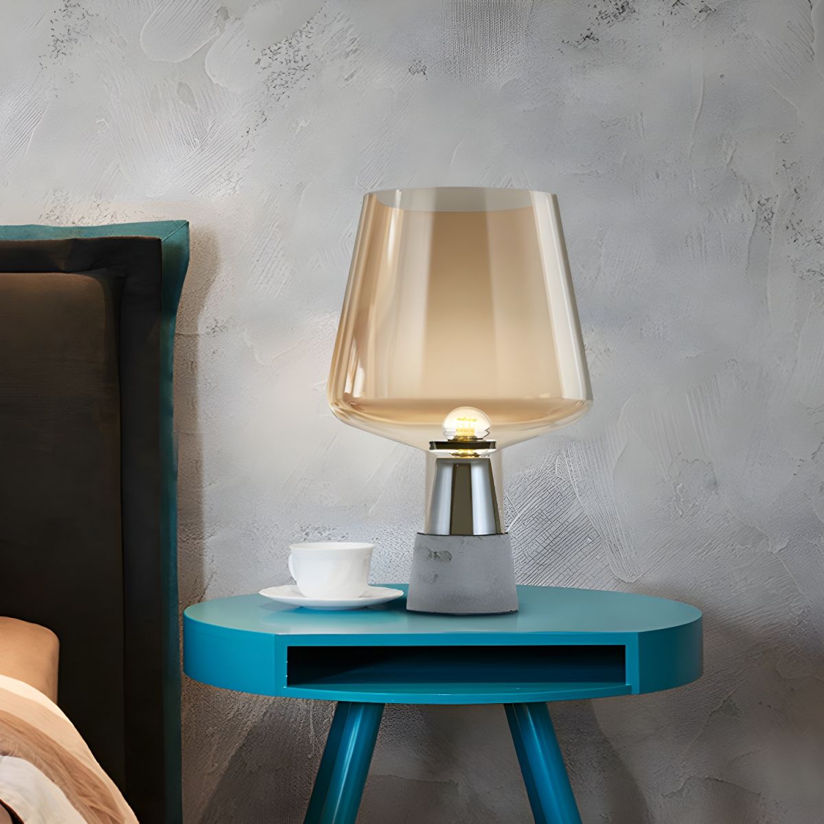 Modern Glass Shade Bedside Table Lamp with Cement Base | Trelvix