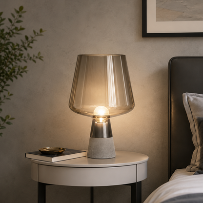Modern Glass Shade Bedside Table Lamp with Cement Base | Trelvix