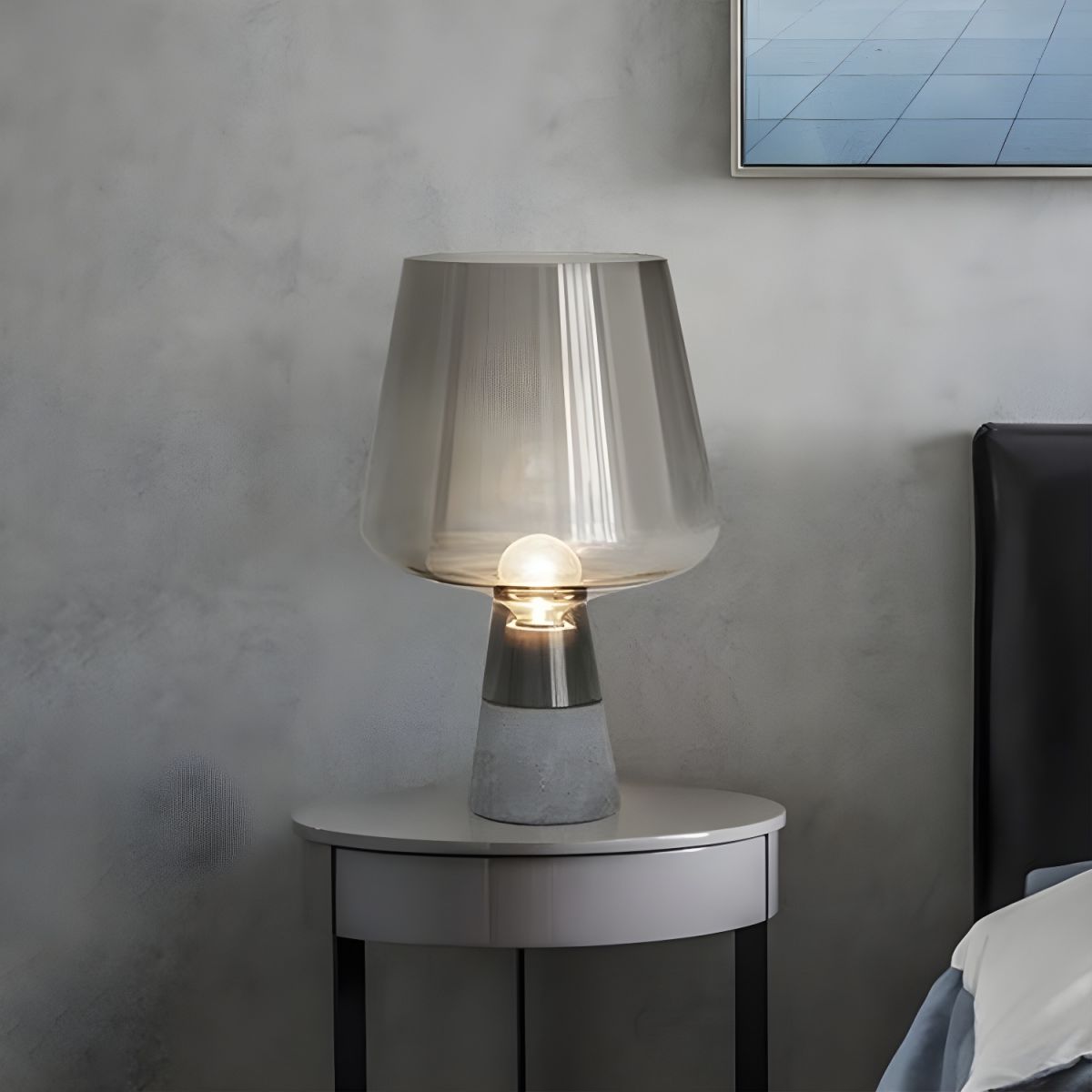 Modern Glass Shade Bedside Table Lamp with Cement Base | Trelvix