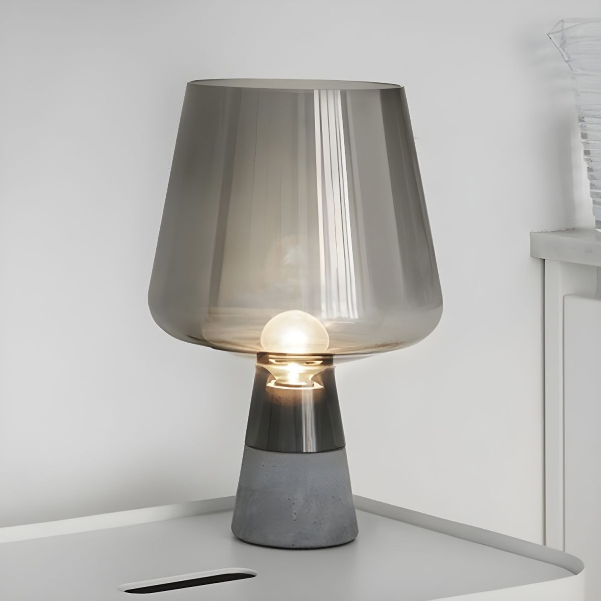 Modern Glass Shade Bedside Table Lamp with Cement Base | Trelvix