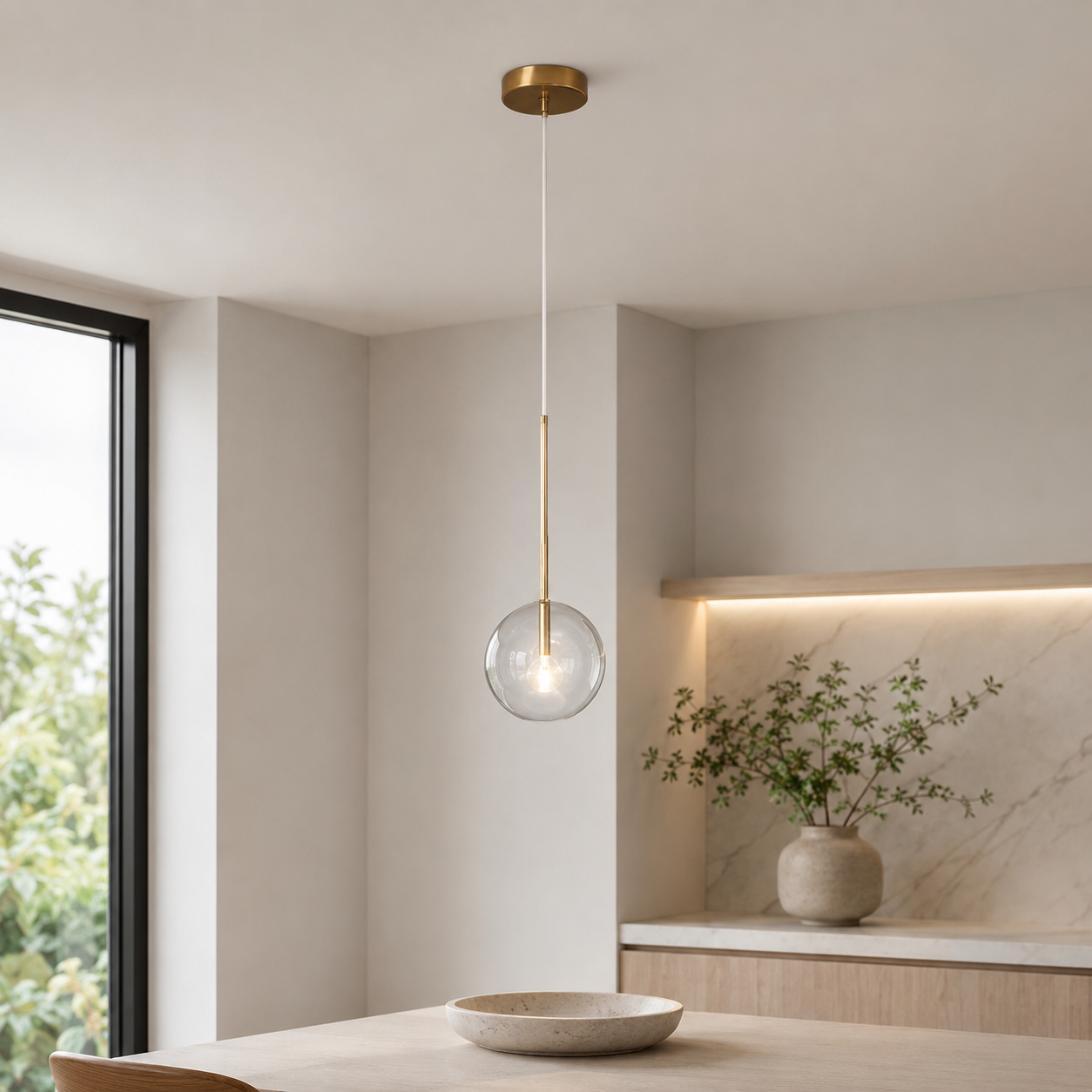 Modern Glass Sphere Pendant Light with Adjustable Height | Nuvaire