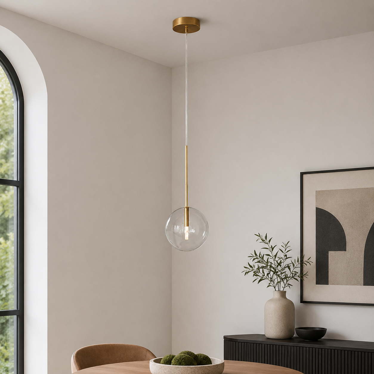 Modern Glass Sphere Pendant Light with Adjustable Height | Nuvaire