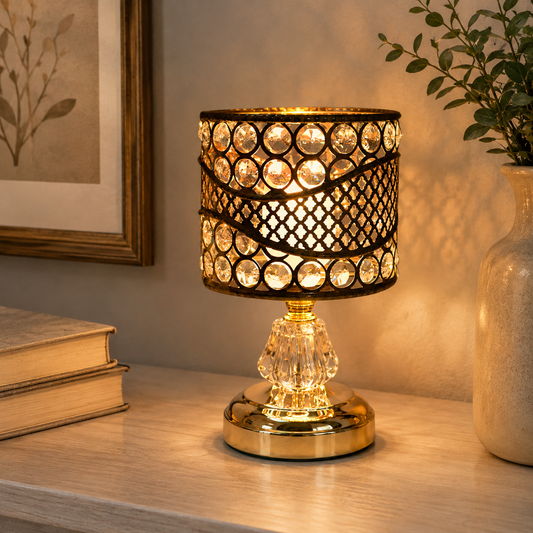 Modern Gold Crystal Shade Table Lamp With LED Light | Envoris