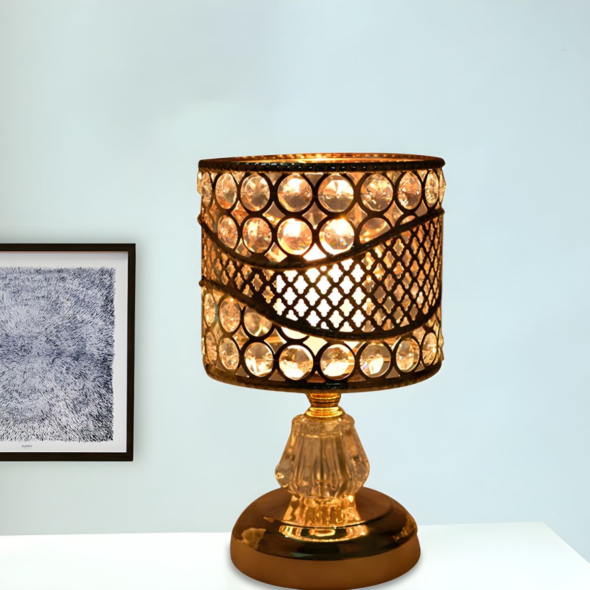 Modern Gold Crystal Shade Table Lamp With LED Light | Envoris