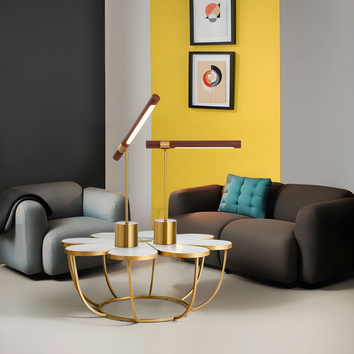 Modern Gold LED Table Lamp with Acrylic Shade | Delvoro