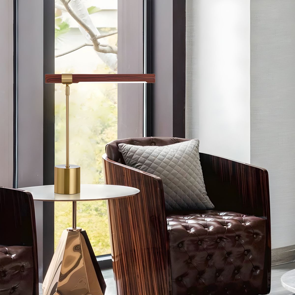 Modern Gold LED Table Lamp with Acrylic Shade | Delvoro