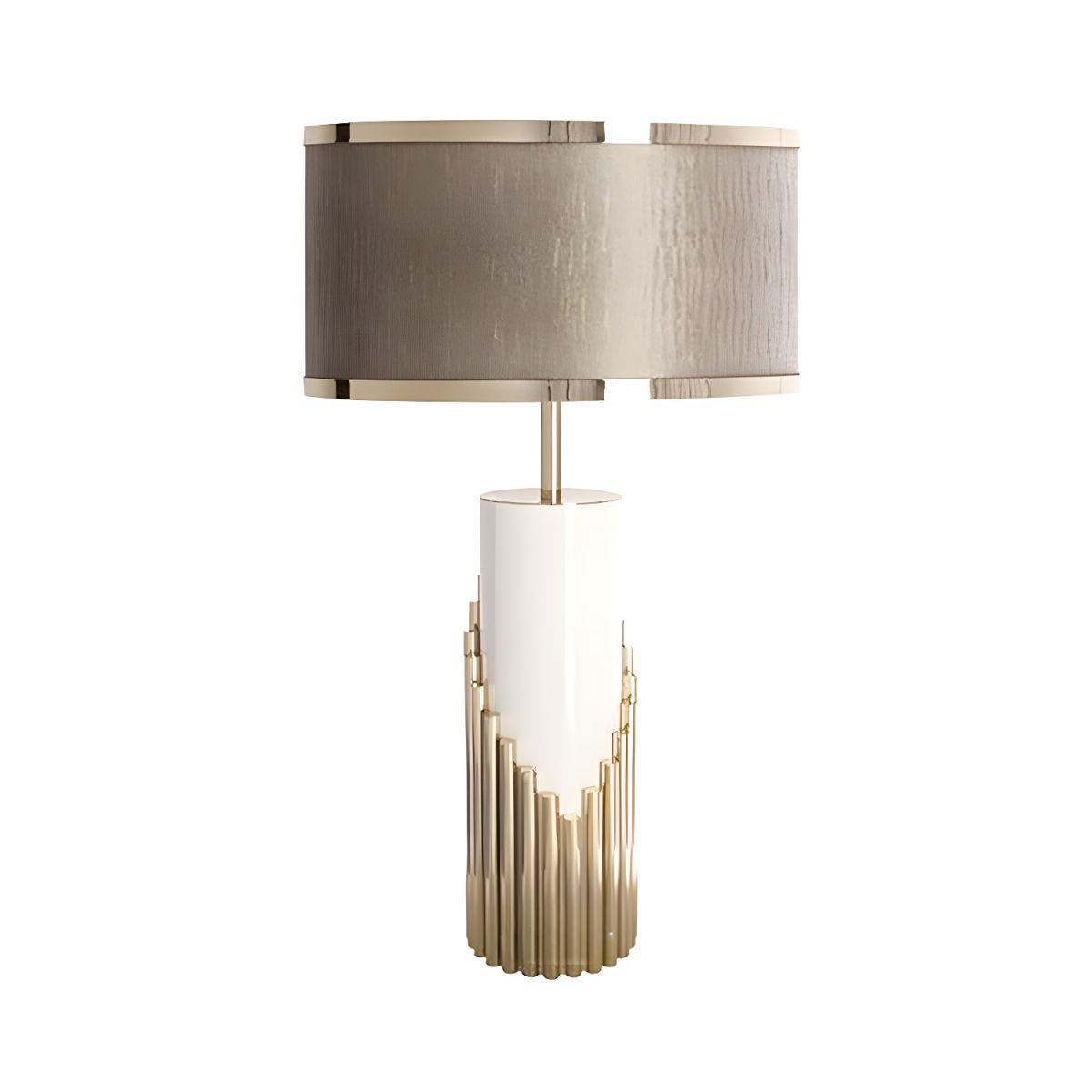 Modern Gold Table Lamp with Fabric Cylinder Shade | Velnari