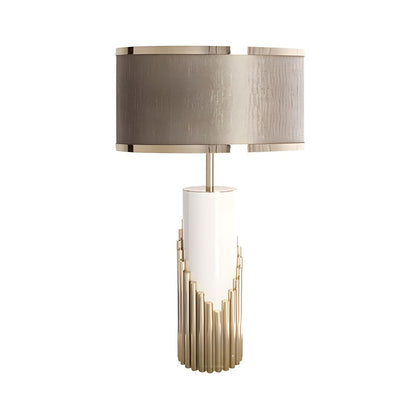 Modern Gold Table Lamp with Fabric Cylinder Shade | Velnari