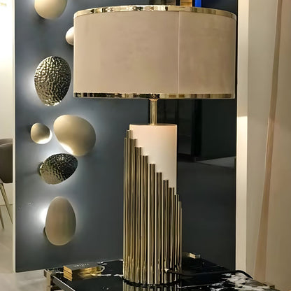 Modern Gold Table Lamp with Fabric Cylinder Shade | Velnari