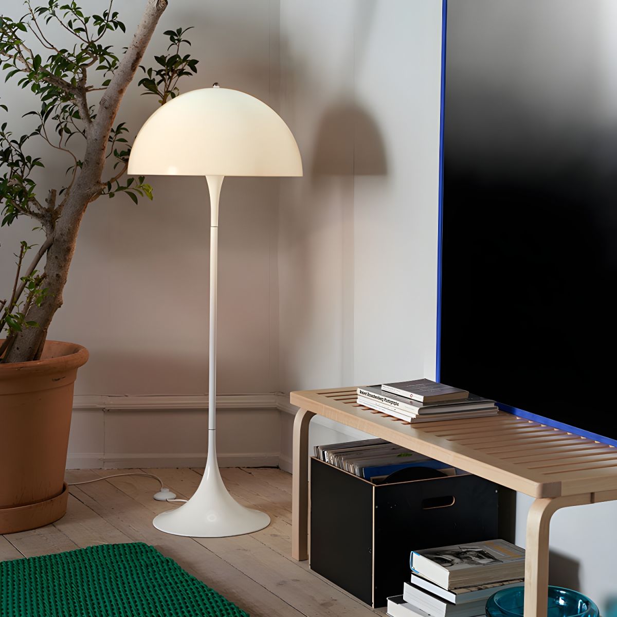 Modern Interior Floor Lamp Metal White Dome Shade | Melvora