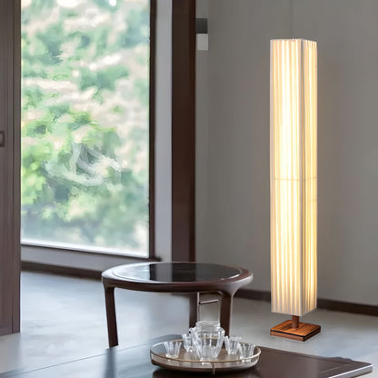 Modern LED Floor Lamp Wood Column with Fabric Shade | Taveron