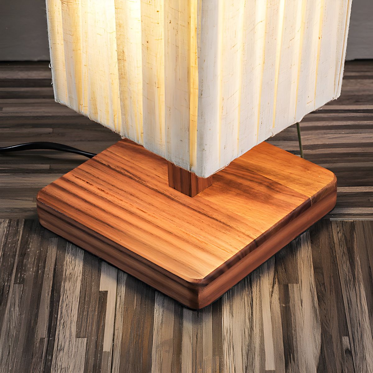 Modern LED Floor Lamp Wood Column with Fabric Shade | Taveron