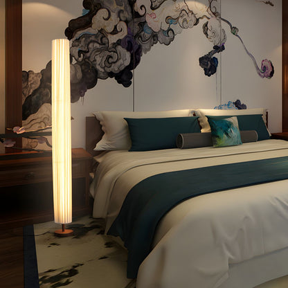 Modern LED Floor Lamp Wood Column with Fabric Shade | Taveron