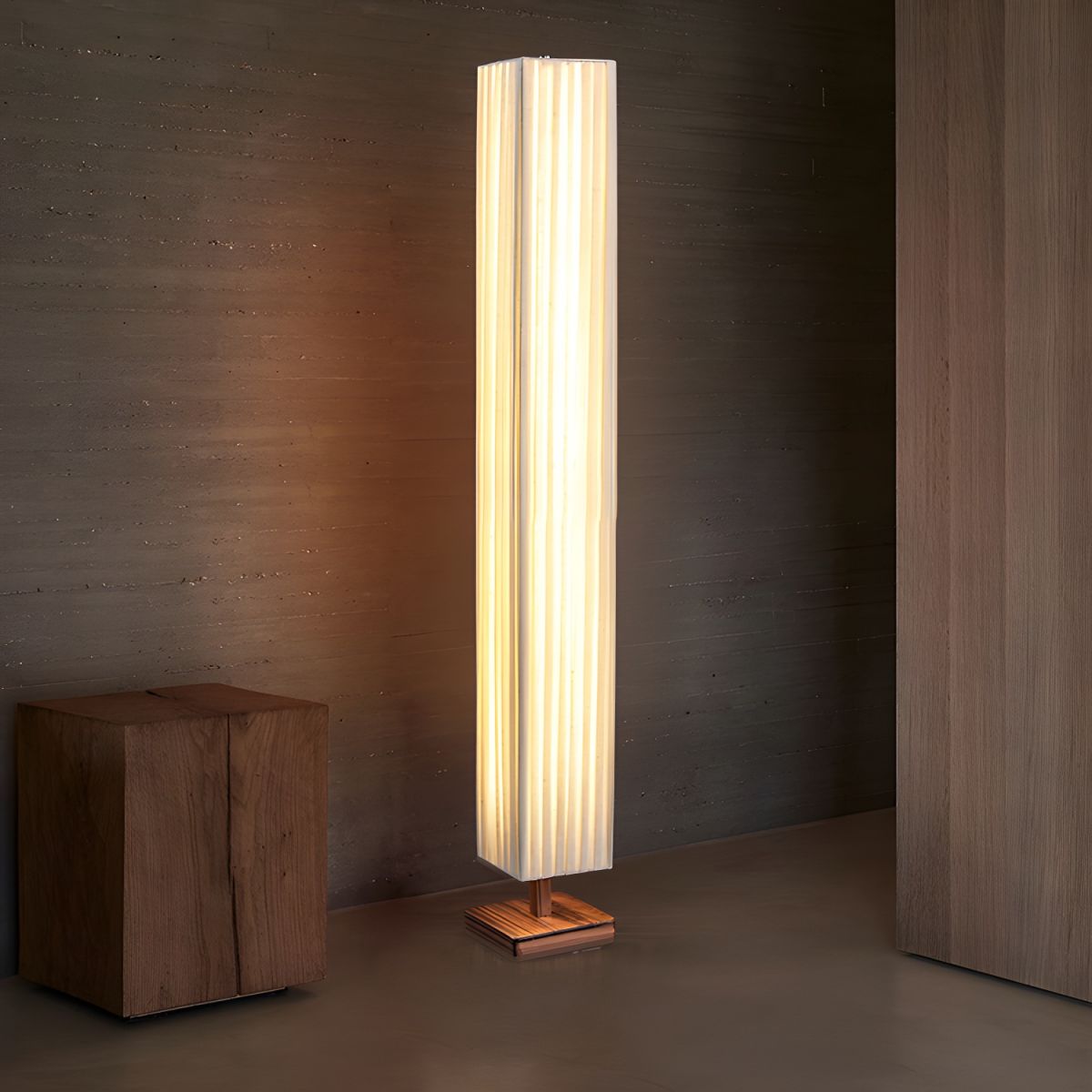 Modern LED Floor Lamp Wood Column with Fabric Shade | Taveron