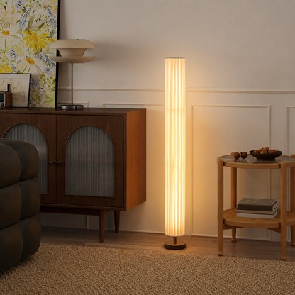 Modern LED Floor Lamp Wood Column with Fabric Shade | Taveron
