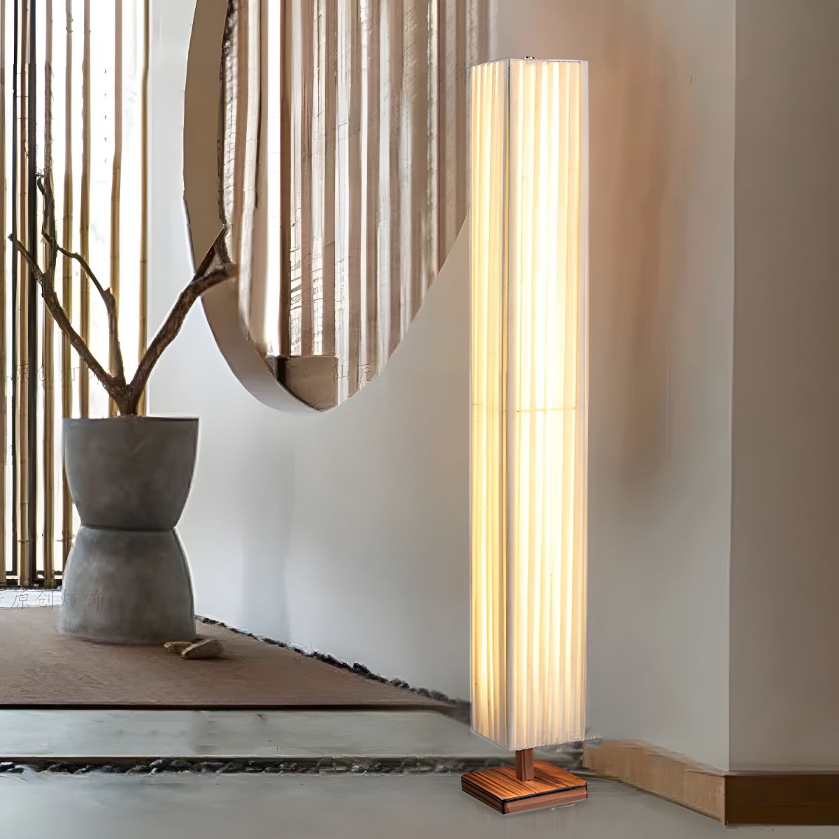 Modern LED Floor Lamp Wood Column with Fabric Shade | Taveron
