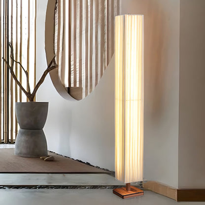 Modern LED Floor Lamp Wood Column with Fabric Shade | Taveron