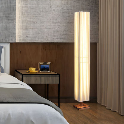 Modern LED Floor Lamp Wood Column with Fabric Shade | Taveron