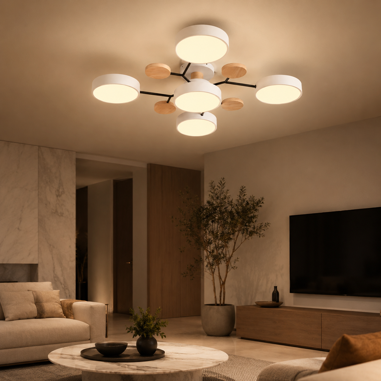 Modern LED Semi Flush Ceiling Light for Living Room | Lunaroa
