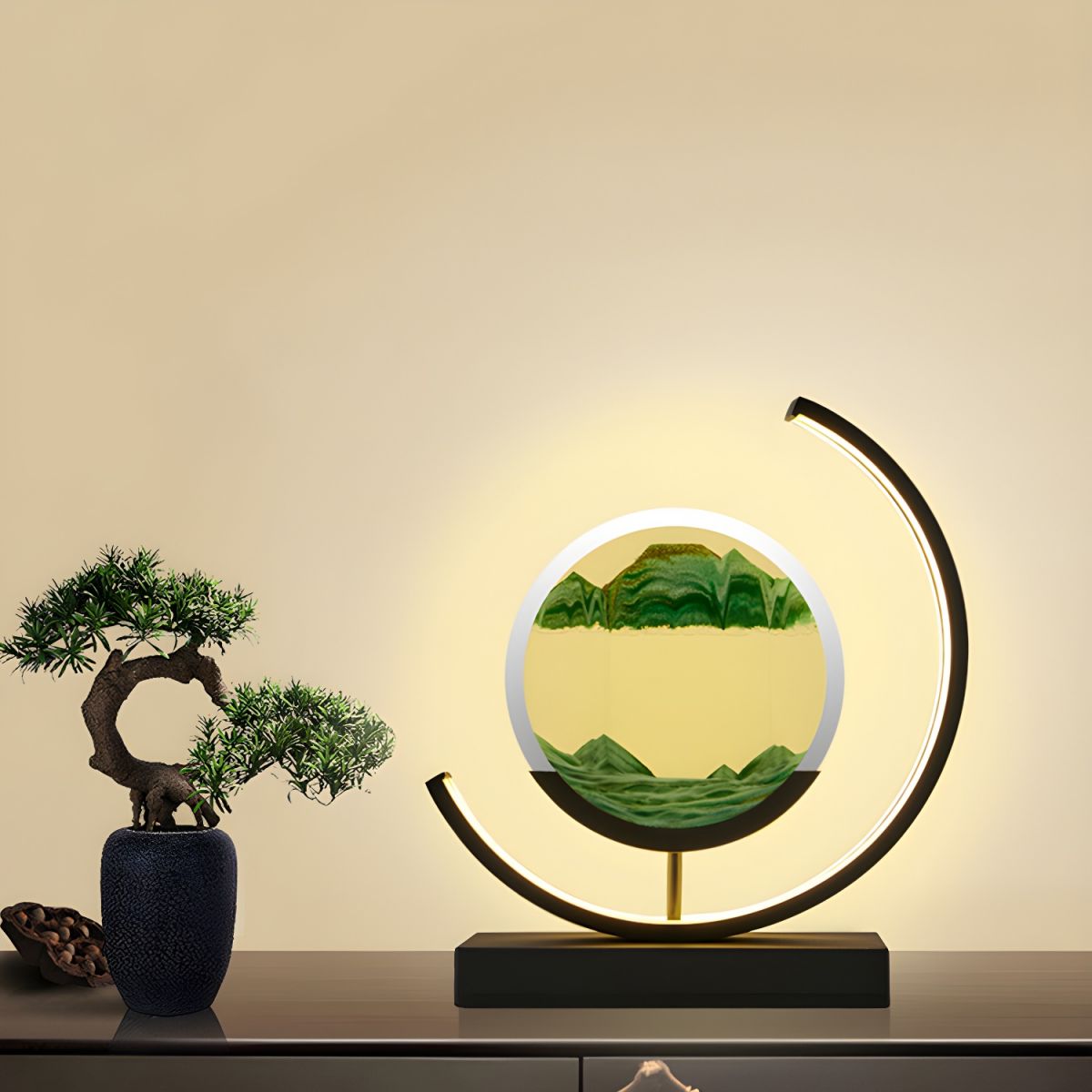 Modern LED Table Lamp with Acrylic Hourglass Shades | Varnique
