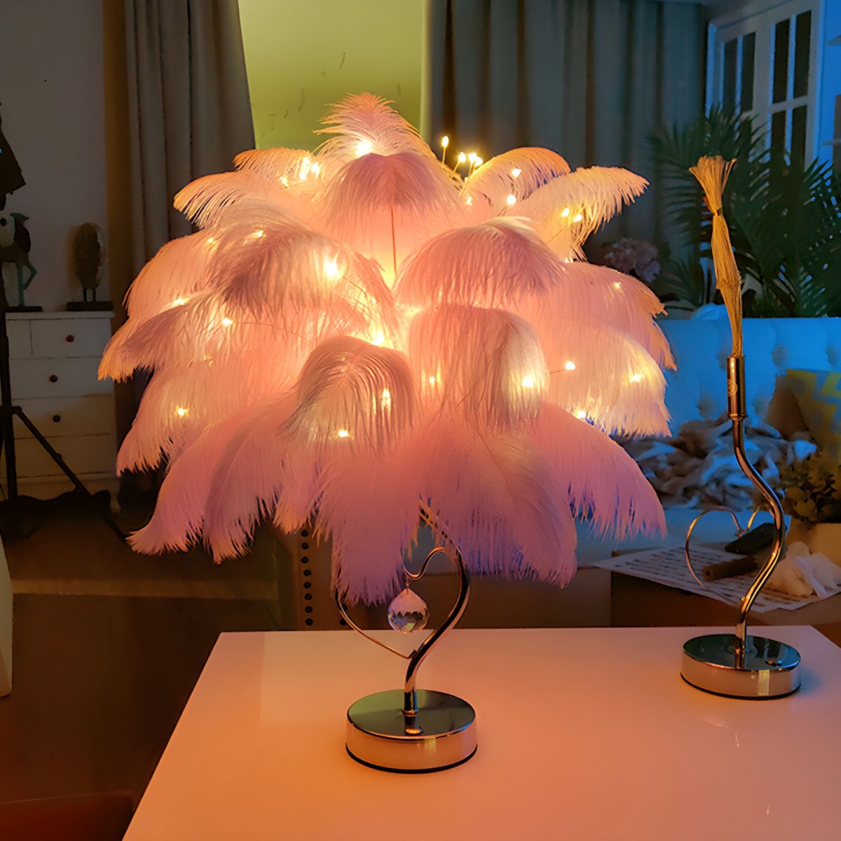 Modern LED Table Lamp with Feather Shade Romantic Style | Wyntera