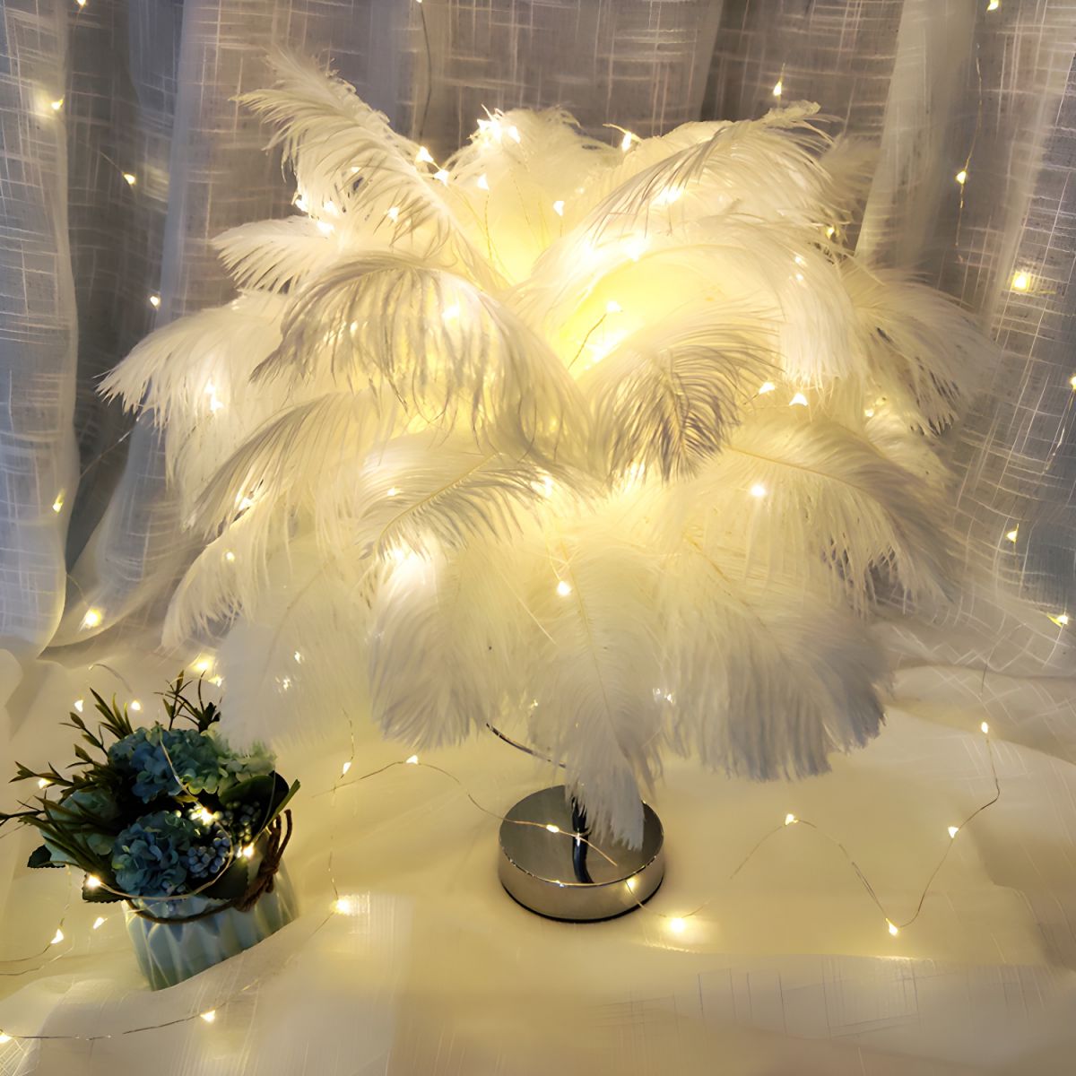 Modern LED Table Lamp with Feather Shade Romantic Style | Wyntera