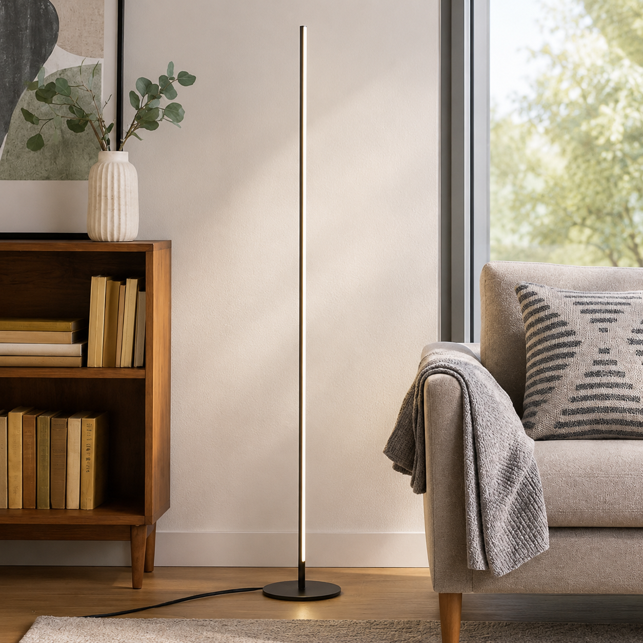 Modern Linear Metal Floor Lamp with Acrylic Shade | Luxora
