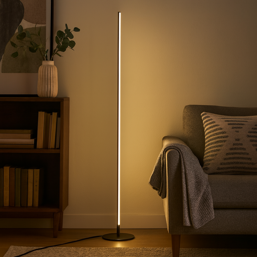 Modern Linear Metal Floor Lamp with Acrylic Shade | Luxora