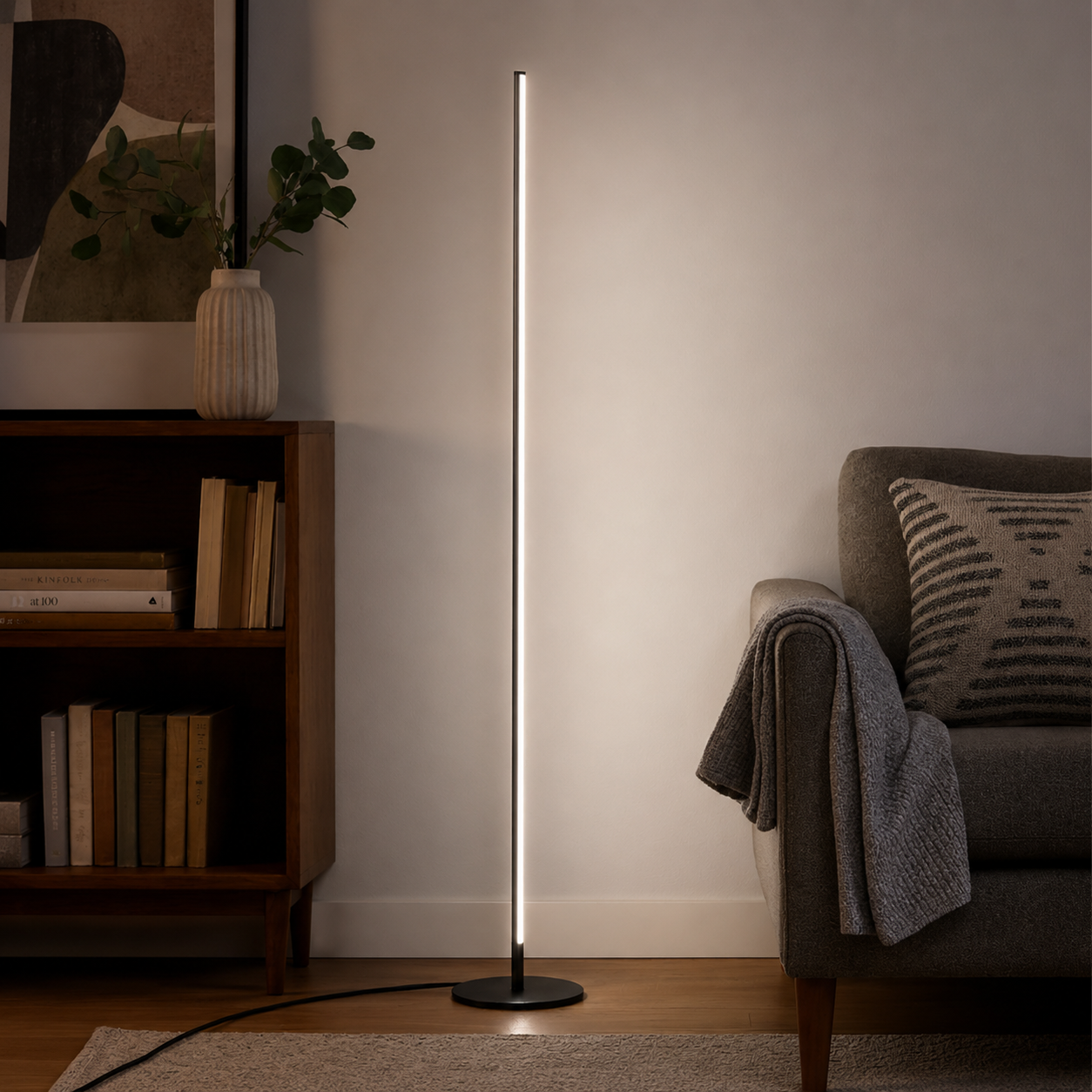 Modern Linear Metal Floor Lamp with Acrylic Shade | Luxora