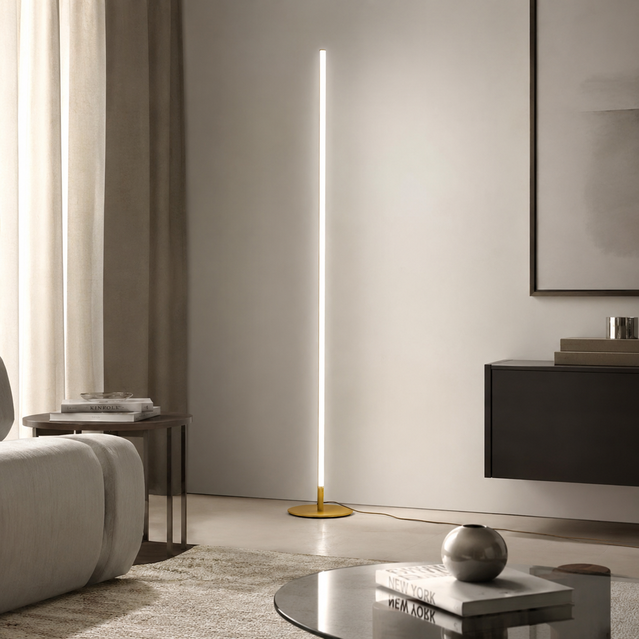 Modern Linear Metal Floor Lamp with Acrylic Shade | Luxora