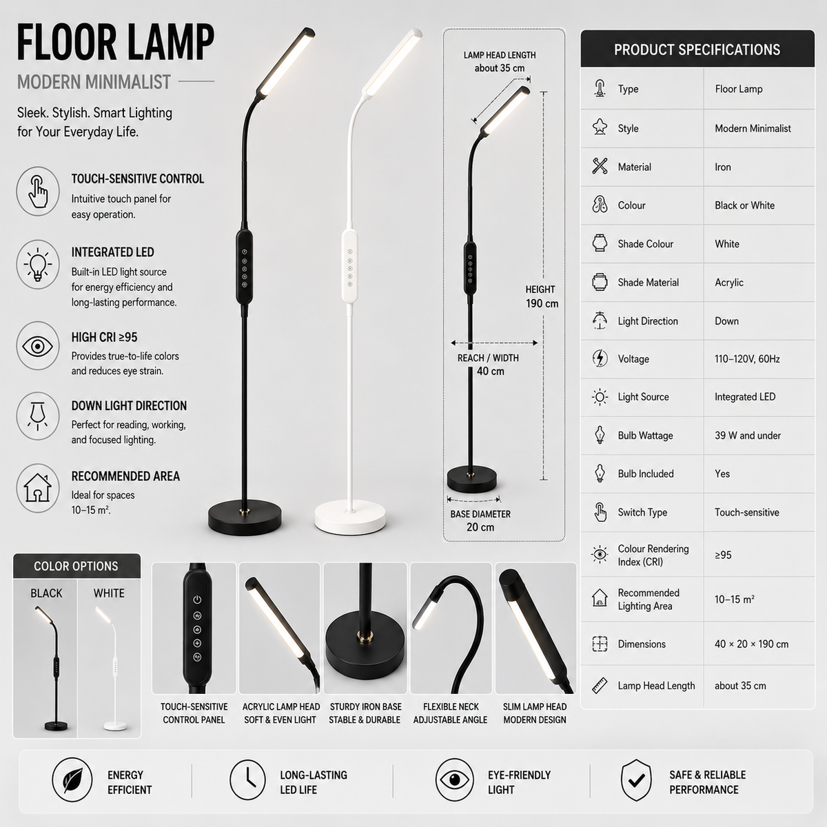 Modern Metal Floor Lamp With Clean Linear LED Form  Norveth
