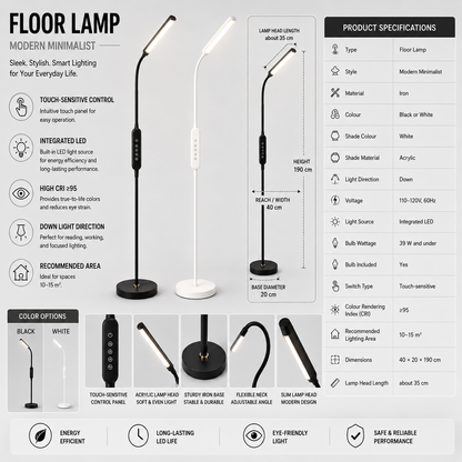 Modern Metal Floor Lamp With Clean Linear LED Form  Norveth