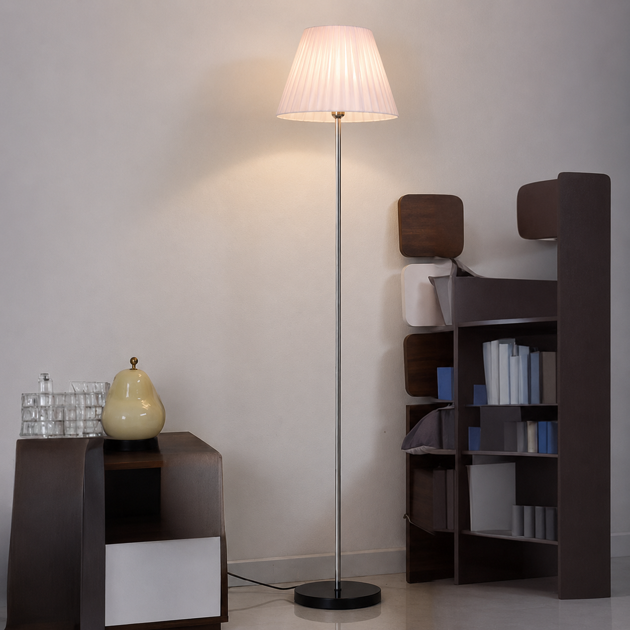 Modern Metal Floor Lamp with Textile Shade Remote Control | Ravelle